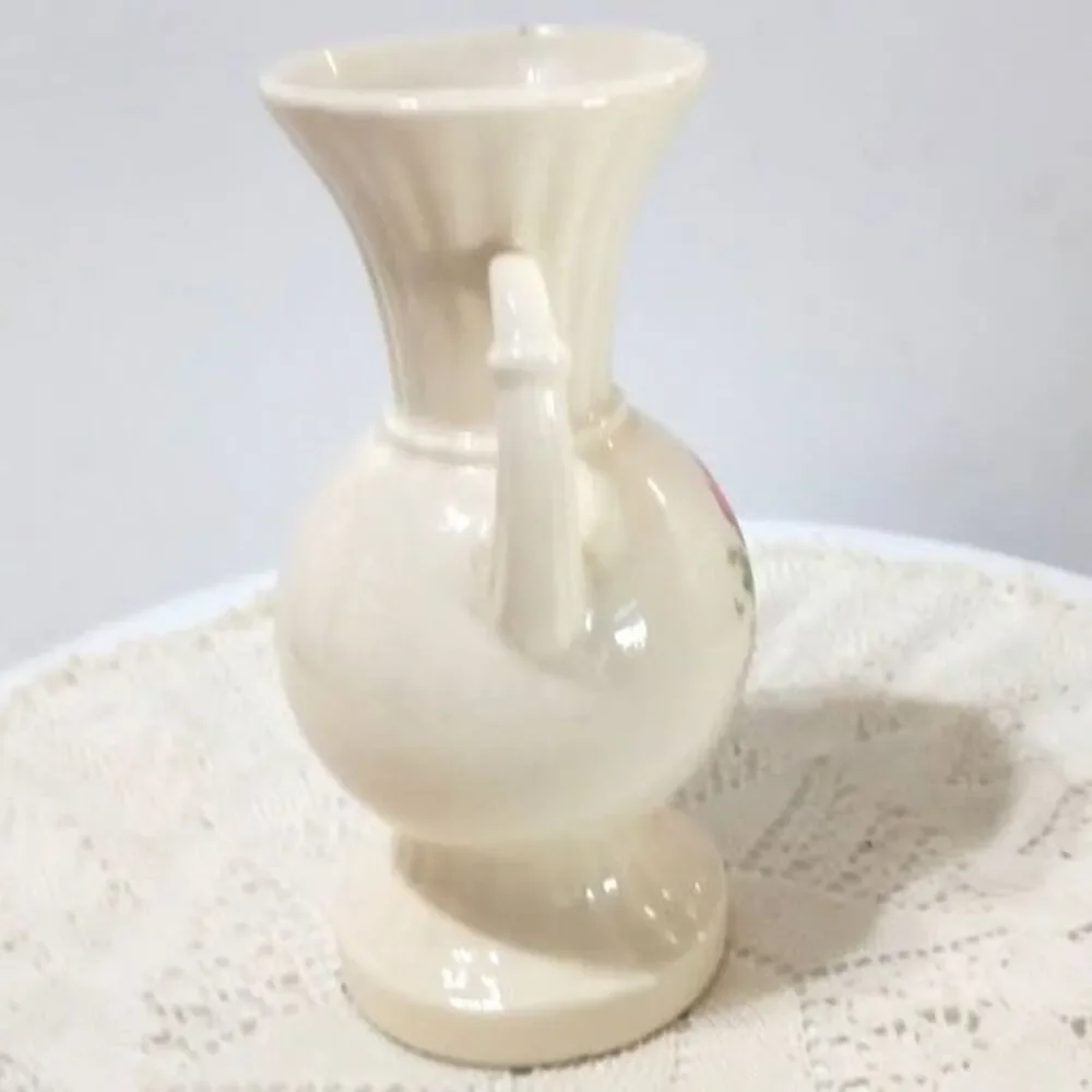 1943 Royal Copley Floral Vase with Handles Vintage Mid Century Ceramic Deco